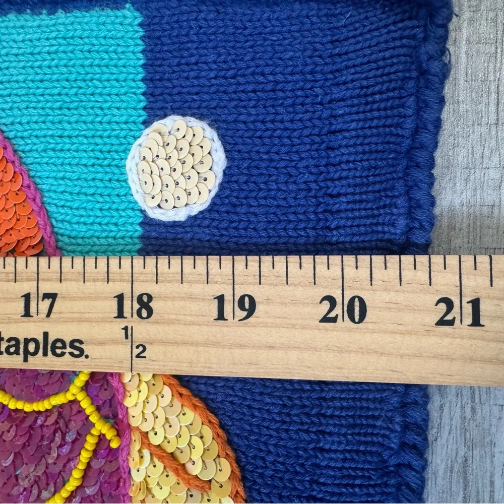 BellePointe Tropical Fish Sequin‎ Zip Sweater Vest Blue Striped Medium